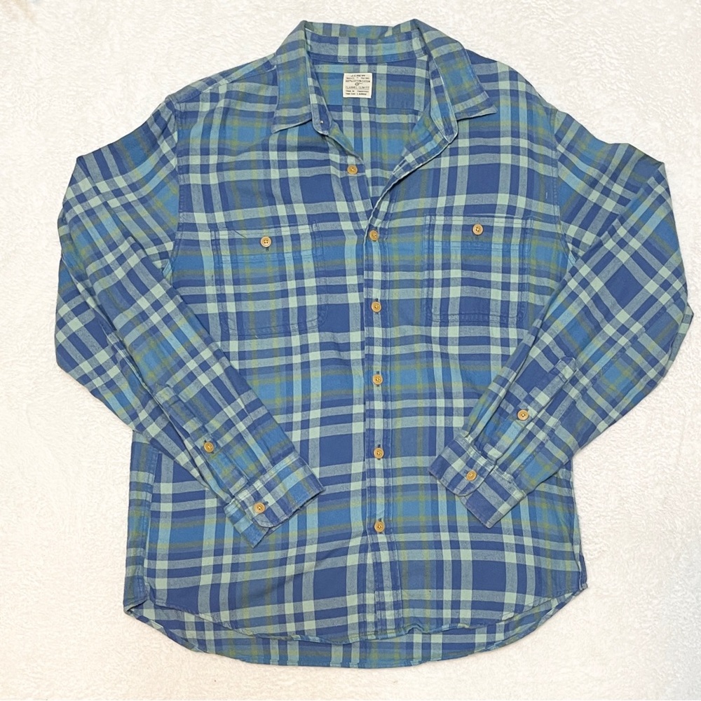 J. Crew Blue Green Flannel Slim Fit Button Down Shirt‎ Men’s Large